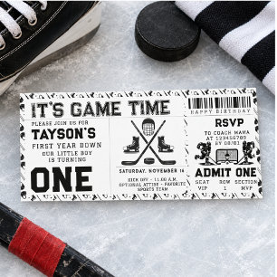 Hockey First Year Down 1st Birthday Ticket Invitation