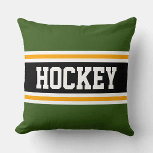 HOCKEY Forest Green Black Orange Athletic Stripes Throw Pillow