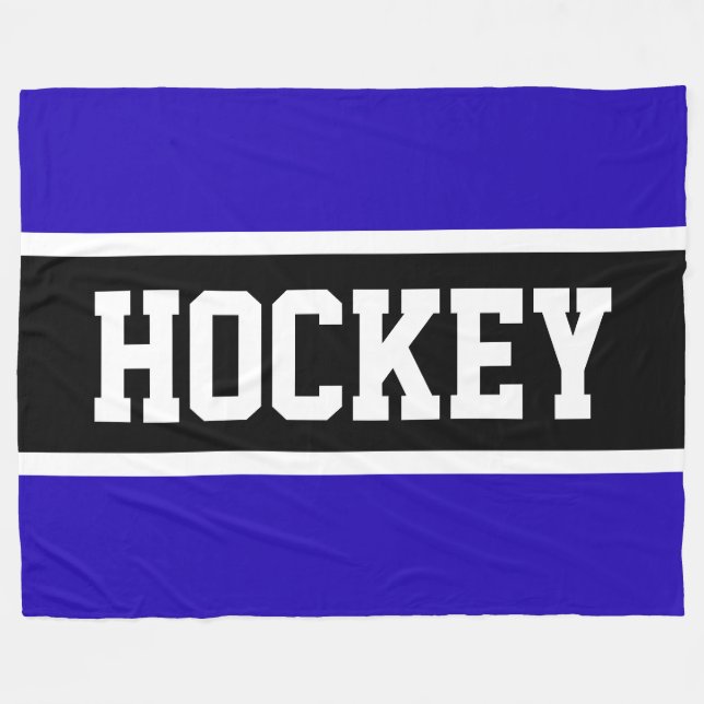 HOCKEY Fun Athletic Royal Blue Black White Stripes Fleece Blanket (Front (Horizontal))