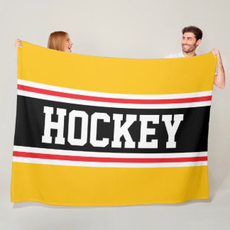 HOCKEY Fun Bright Golden Orange Red Black Stripes Fleece Blanket
