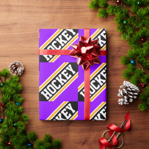 HOCKEY Fun Bright Purple Black Racing Stripes Wrapping Paper