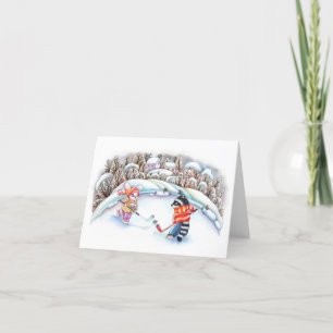 Hockey Fun Winter Holiday Joy Thank You Card