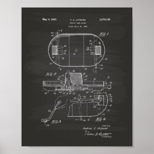 Hockey Game Board 1937 Patent Art - Chalkboard Poster
