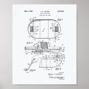 Hockey Game Board 1937 Patent Art - White Paper Poster