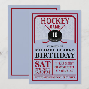 Hockey Game, Net Puck and Sticks, Birthday Party Invitation
