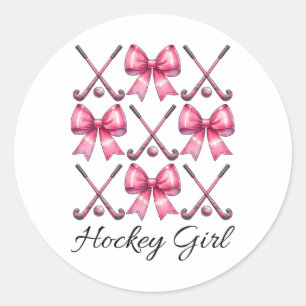 Hockey Girl Field Hockey Girl Coquette Bow Classic Round Sticker