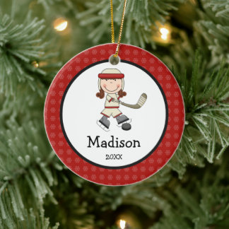 Hockey Girl Kids Personalized Christmas Ceramic Ornament