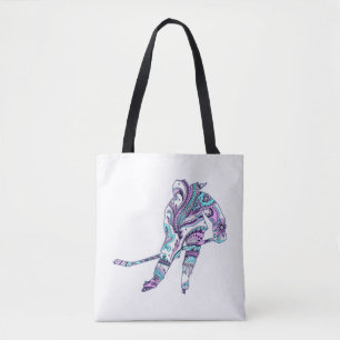 Hockey Girl Skater Silhouette Paisley Tote Bag