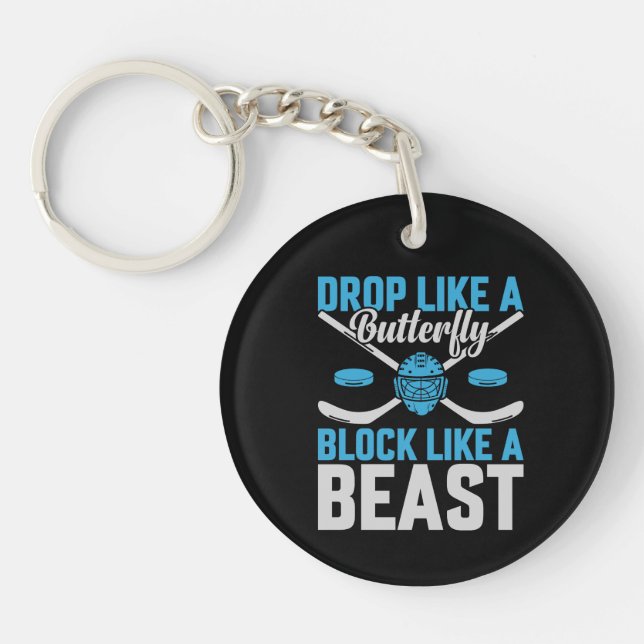 Hockey Goal Block Like a Beast Keychain (Front)