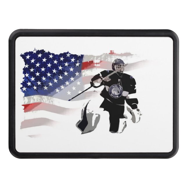 Hockey Goalie and US Flag  Hitch Cover (Front)