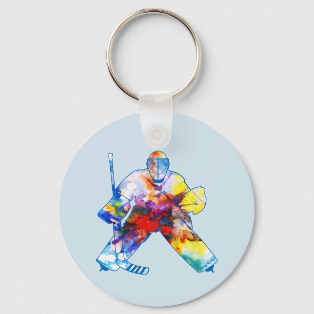 Hockey Goalie Bring It Watercolor Water Colour Keychain (Front)