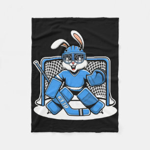 Hockey Goalie Bunny Blue Net Pads Stick Helmet  Fleece Blanket