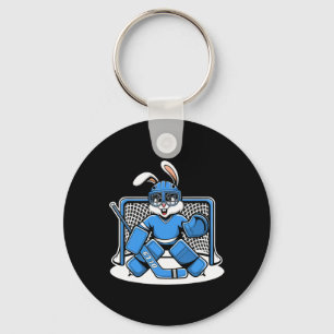 Hockey Goalie Bunny Blue Net Pads Stick Helmet Keychain