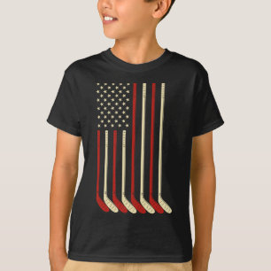 Hockey Goalie Gift Usa Flag Hockey Stick Ice Hocke T-Shirt