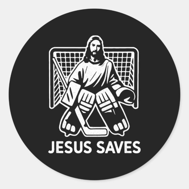 Hockey Goalie Goalkeeper Jesus Saves Christian Hoc Classic Round Sticker (Front)