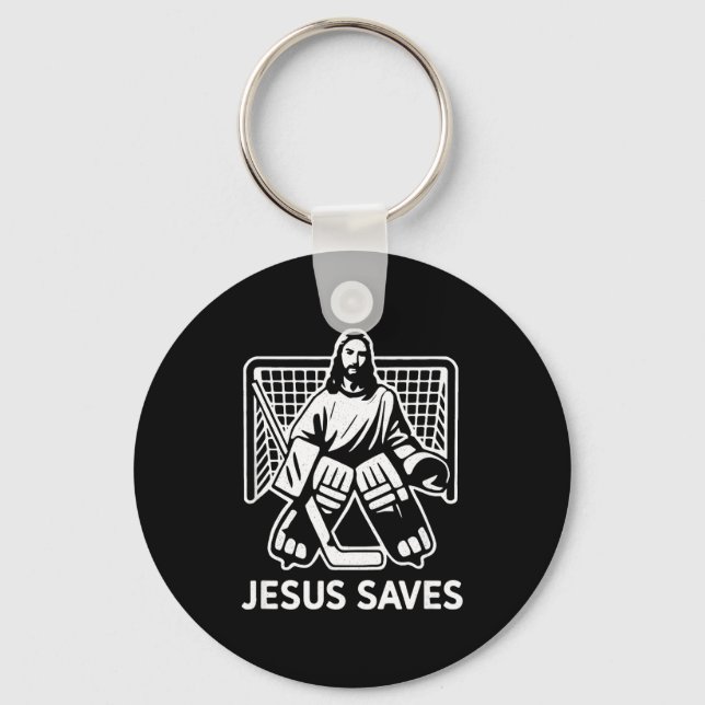 Hockey Goalie Goalkeeper Jesus Saves Christian Hoc Keychain (Front)