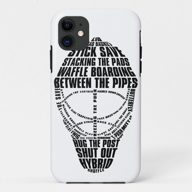 Hockey Goalie Mask Typography iPhone Case (Back)