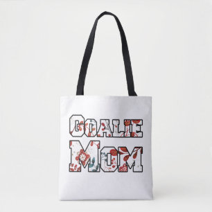 Hockey Goalie Mom Red Blue Floral Tote Bag