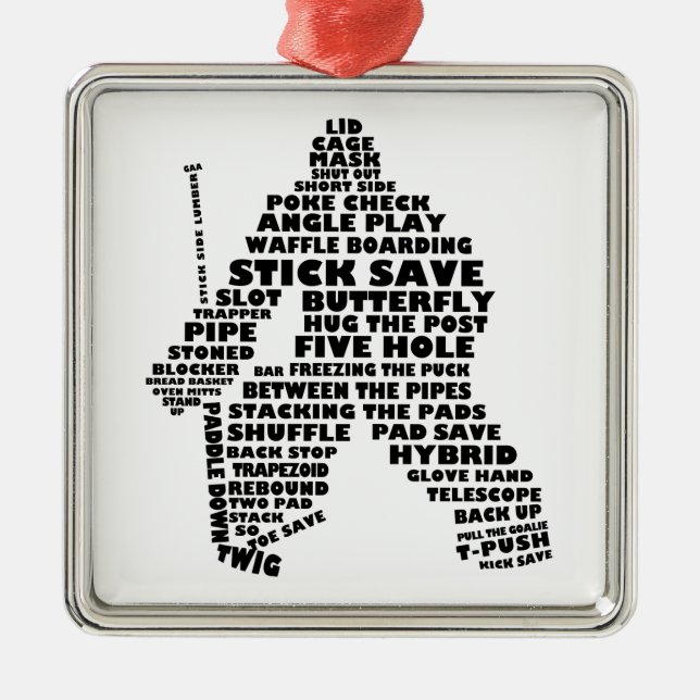 Hockey Goalie Text Art Metal Ornament (Front)