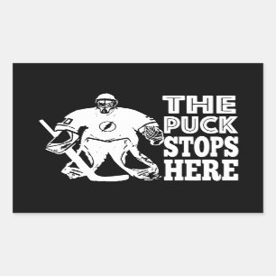 Hockey Goalie The Puck Stops Here Black White Sticker