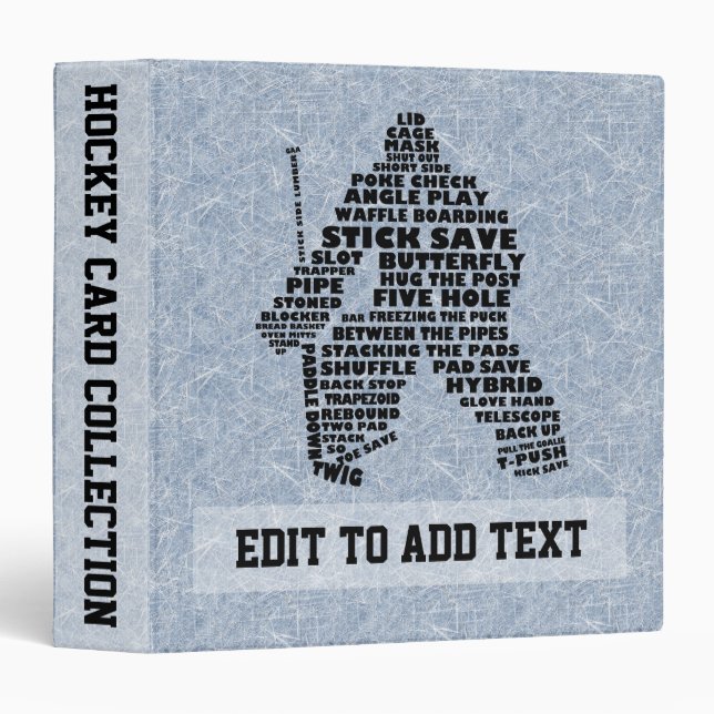 Hockey Goalie Typography Card Album, Customizable Binder (Front/Spine)