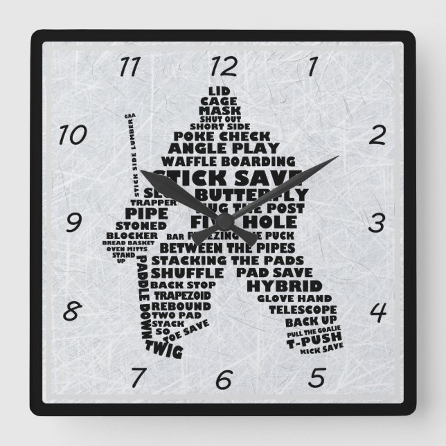 Hockey Goalie Typography Wall Clock (Front)