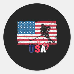 Hockey Goalie Usa Flag Hockey Stick Ice Hockey For Classic Round Sticker