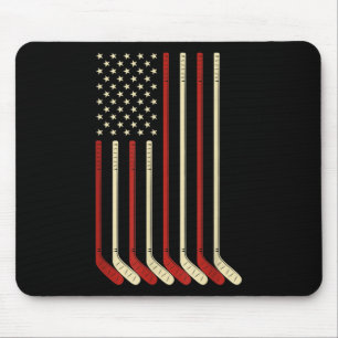 Hockey Goalie USA Flag Hockey Stick Ice Hockey Mouse Pad