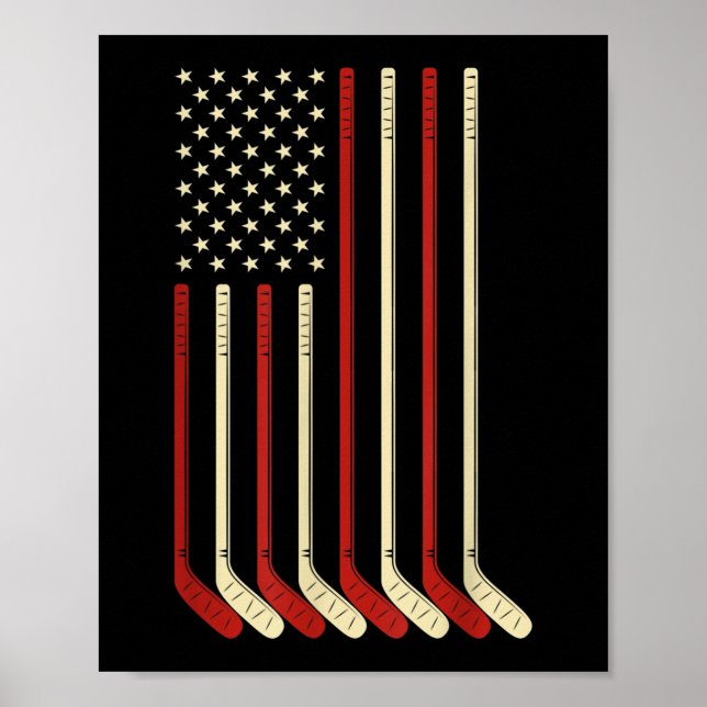 Hockey Goalie USA Flag Hockey Stick Ice Hockey Poster (Front)