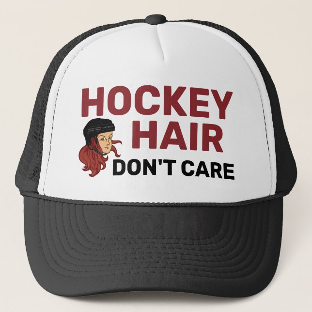 Hockey Hair Don't Care Red Head Hair Trucker Hat (Front)