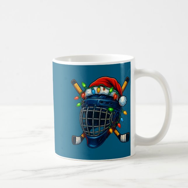 Hockey Helmet Christmas Lights Santa Hat Design Xm Coffee Mug (Right)