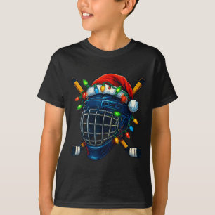 Hockey Helmet Christmas Lights Santa Hat Design Xm T-Shirt