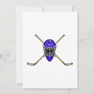 Hockey Helmet & Cross Sticks Blue Invitation