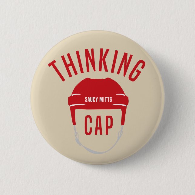 Hockey Helmet Thinking Cap Flair Funny 2 Inch Round Button (Front)