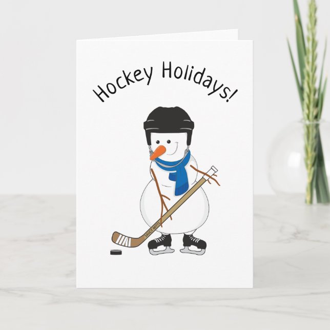 Hockey Holidays Snowman Christmas Holiday Card (Front)