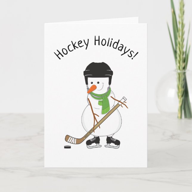 Hockey Holidays Snowman Christmas Holiday Card (Front)