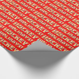 Hockey Holidays Xmas Gift Wrap with Santa Pattern