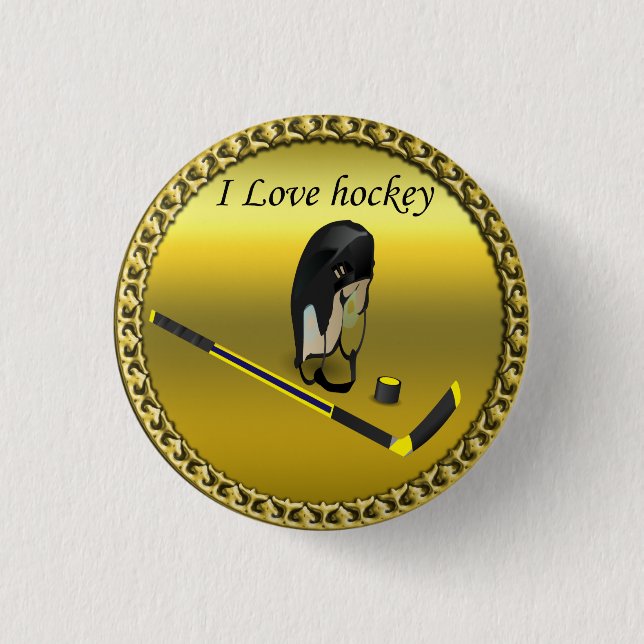 Hockey I Love custom design with stick and helmet 1 Inch Round Button (Front)