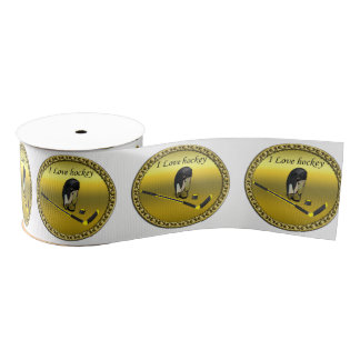 Hockey I Love custom design with stick and helmet Grosgrain Ribbon