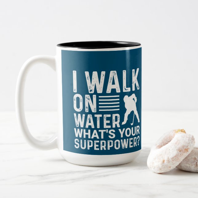 Hockey I Walk On Water Two-Tone Coffee Mug (With Donut)