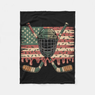 Hockey Ice Cream Drip Camo Usa Flag Fleece Blanket
