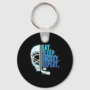 Hockey Ice Cream Drip Eat Sleep Hockey Repeat Boys Keychain