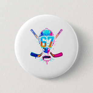 Hockey Ice Cream Drip Number 67 Player 67th Birthd 2 Inch Round Button