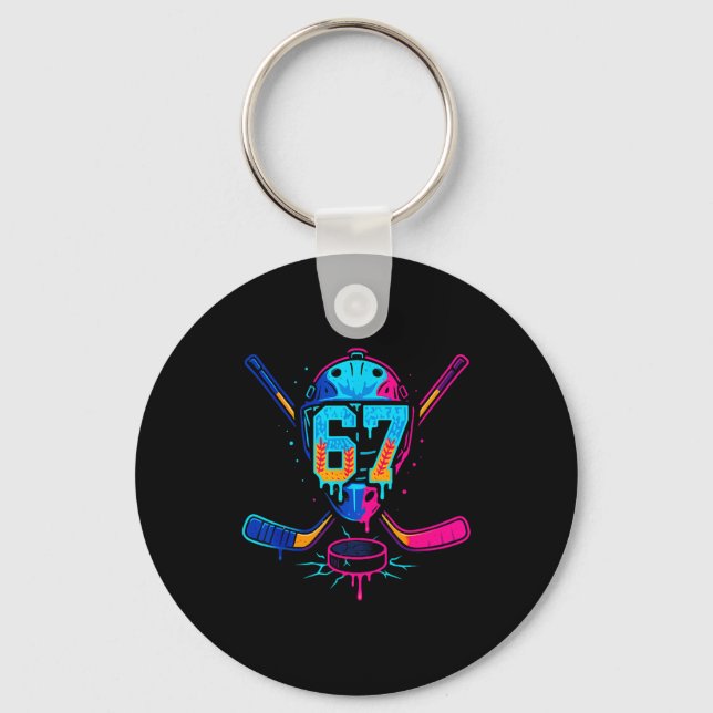 Hockey Ice Cream Drip Number 67 Player 67th Birthd Keychain (Front)