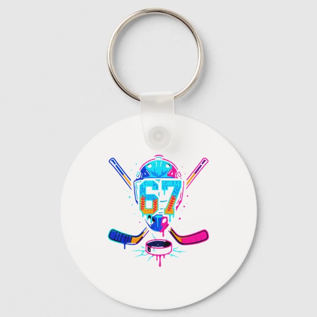Hockey Ice Cream Drip Number 67 Player 67th Birthd Keychain (Front)