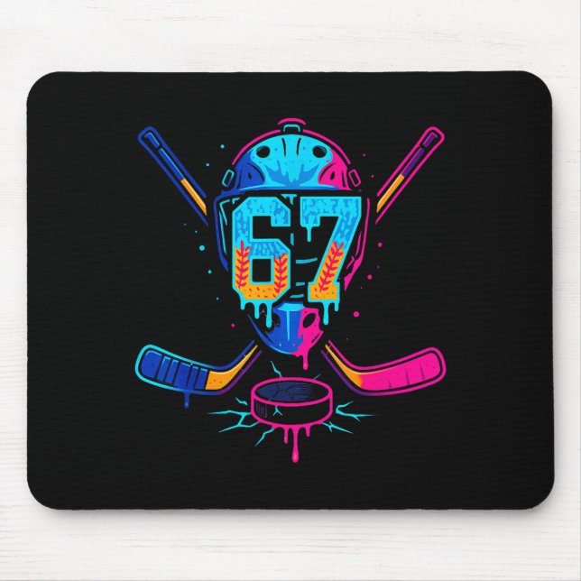 Hockey Ice Cream Drip Number 67 Player 67th Birthd Mouse Pad (Front)