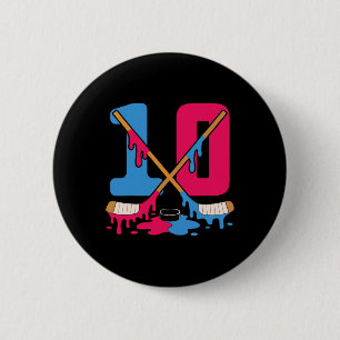 Hockey Ice Drip Birthday 10th Number 10 Double Dig 2 Inch Round Button