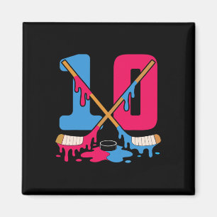 Hockey Ice Drip Birthday 10th Number 10 Double Dig Magnet