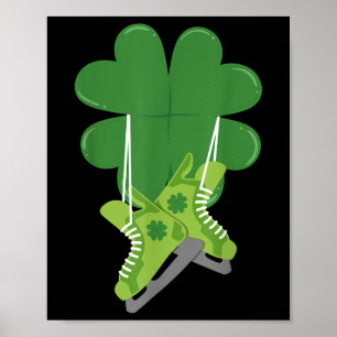 Hockey Ice Skates Sport Irish Clover Leaf St Patri Poster