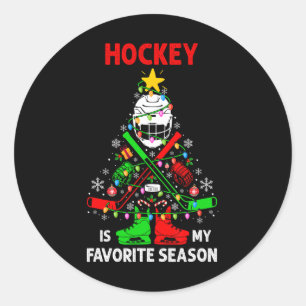 Hockey Is My Favorite Season Christmas Tree Equipm Classic Round Sticker